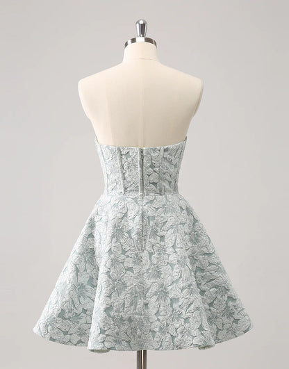 A-Line Strapless Sweetheart Floral Short Homecoming Dress