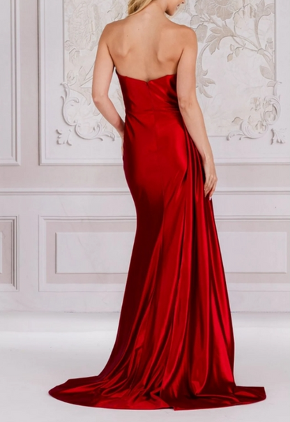 Strapless Sweetheart Long Wedding Guest Dress Sequins Formal Prom Dress With Slit