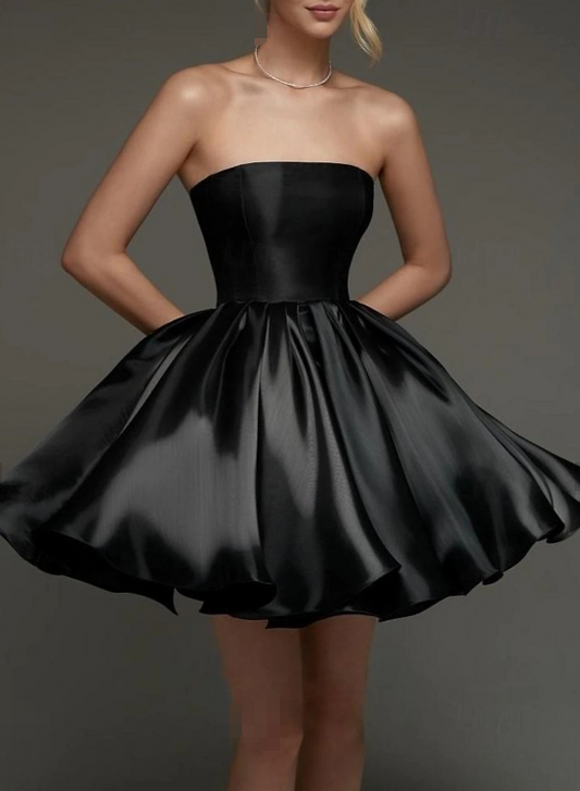 A-Line Homecoming Dresses Corsets Short / Mini Sleeveless Strapless Satin with Ruched