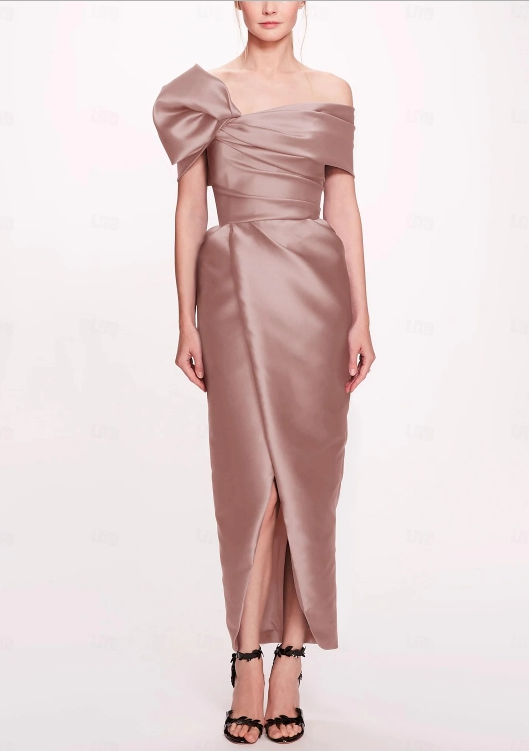 Sheath / Column Cocktail Dresses Formal Wedding Guest Sleeveless One Shoulder Satin with Slit