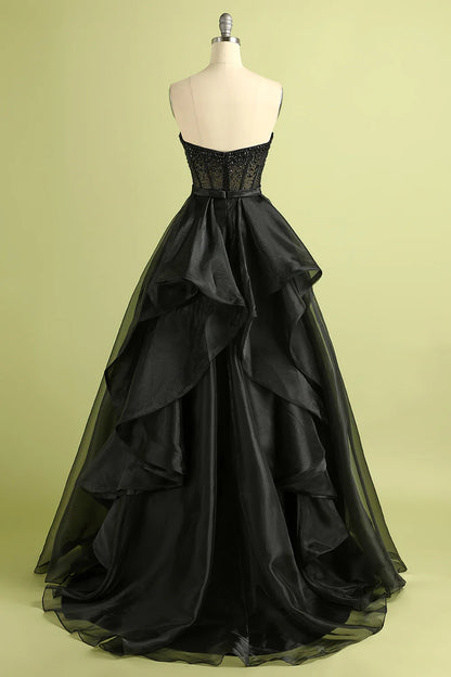 A-Line Princess Strapless Ball Gown Prom Dress Evening Dress