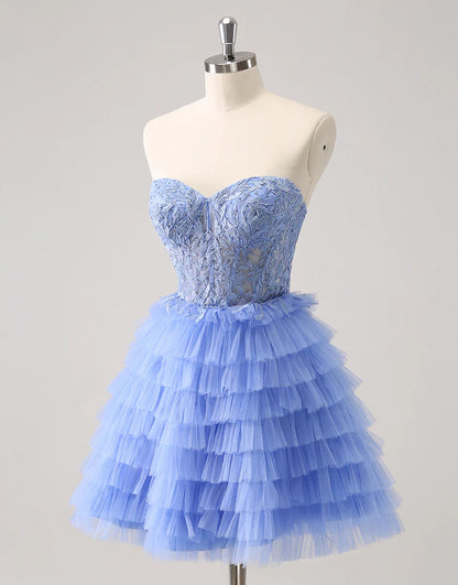 Sweetheart Lilac A-Line Corset Tulle Homecoming Dress with Lace