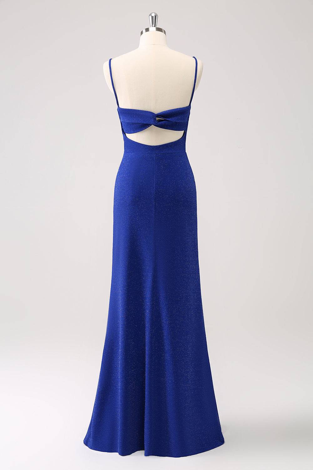 Sparkly Royal Blue V-Neck Twist Slit Wedding Guest Party Dress