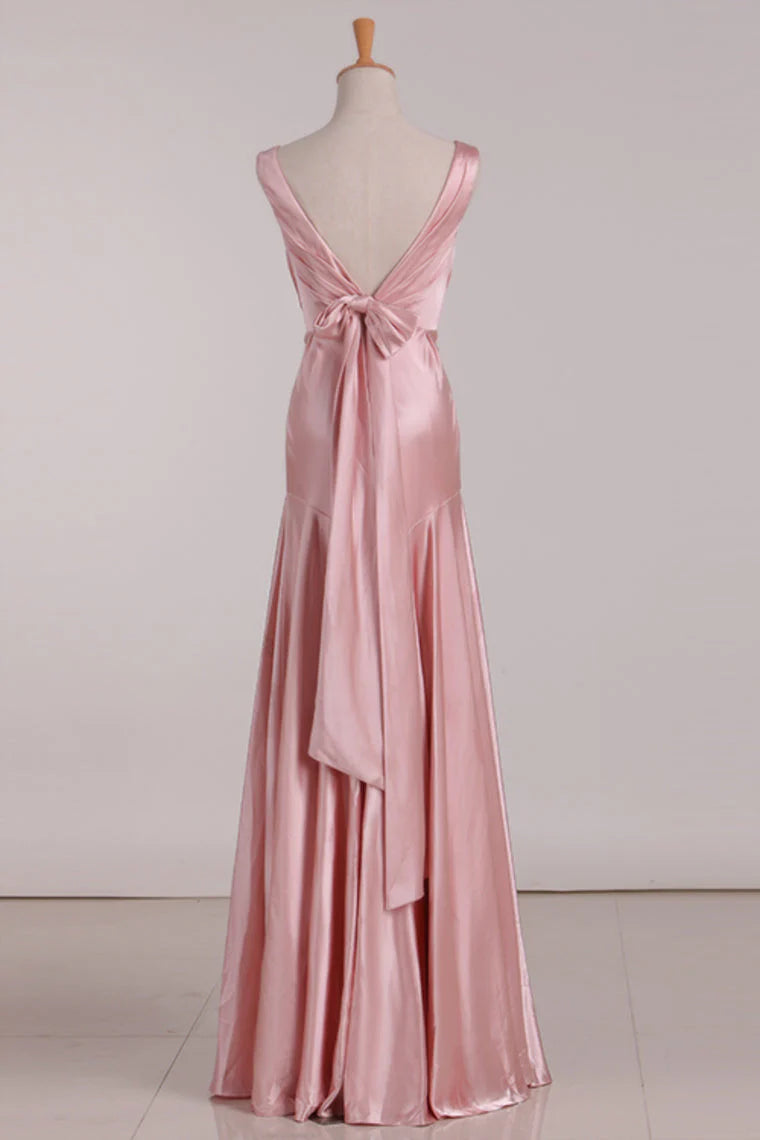 V-Neck Pink Mermaid Floor-length Wedding Guest Dresses Bridesmaid Dress