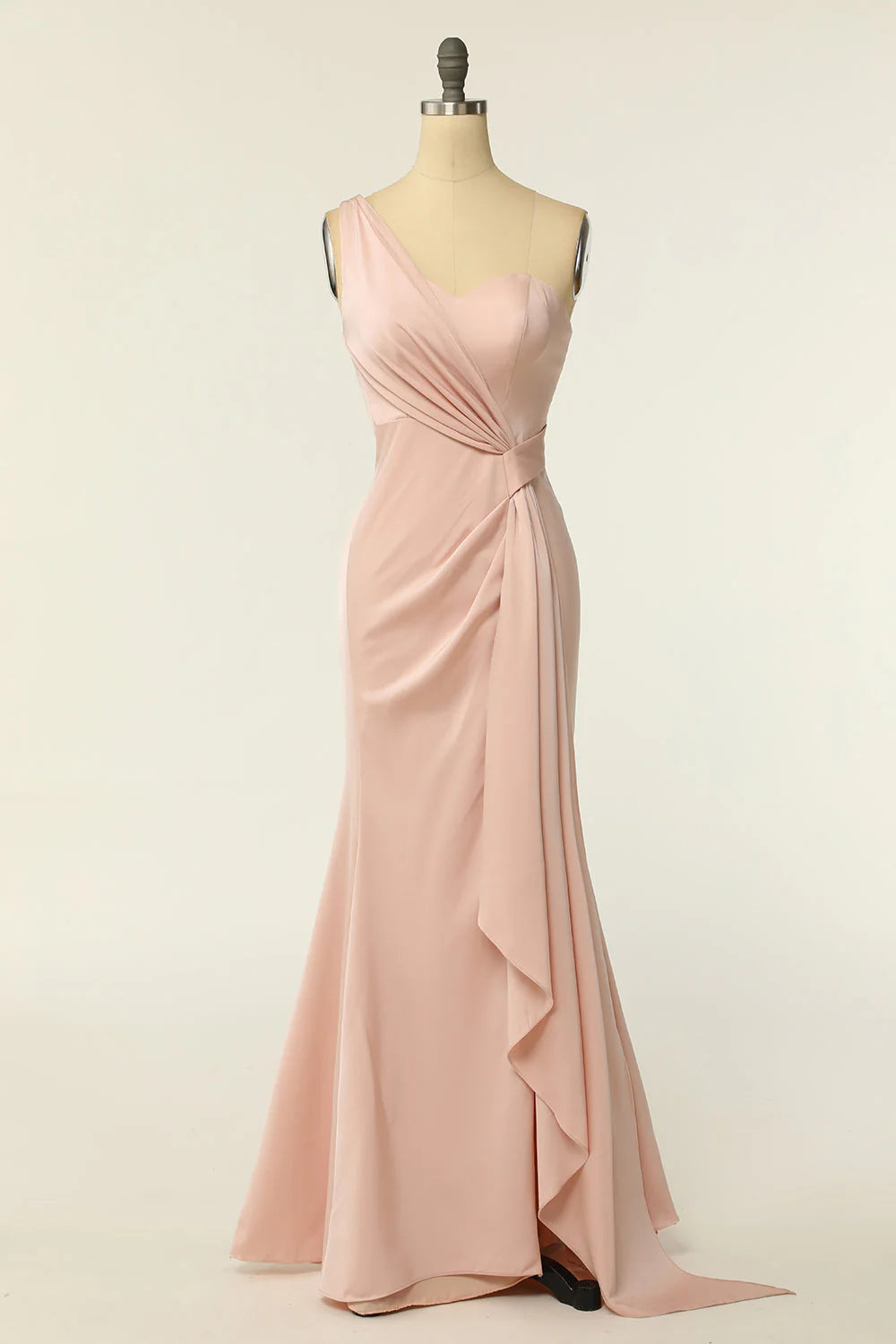 Mermaid One Shoulder Blush Pink Ruffles Bridesmaid Dress