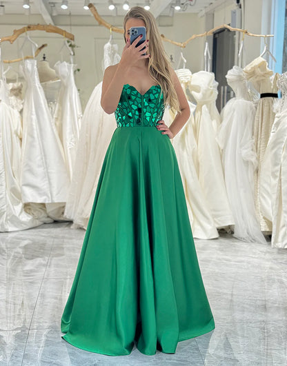 A Line Off The Shoulder Sweetheart Mirror Floor-length Prom Dress