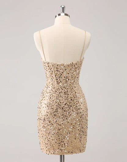 Sparkly Bodycon Spaghetti Straps Homecoming Dress With Sequins