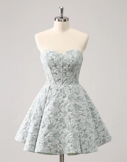 A-Line Strapless Sweetheart Floral Short Homecoming Dress