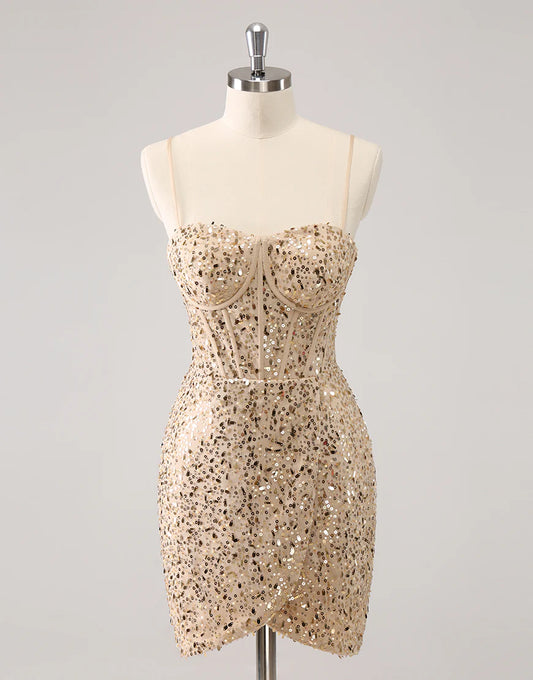 Sparkly Bodycon Spaghetti Straps Homecoming Dress With Sequins