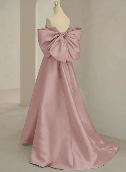 Pink Off Shoulder Satin Ballgown Long Simple Party Dress Satin Prom Dress