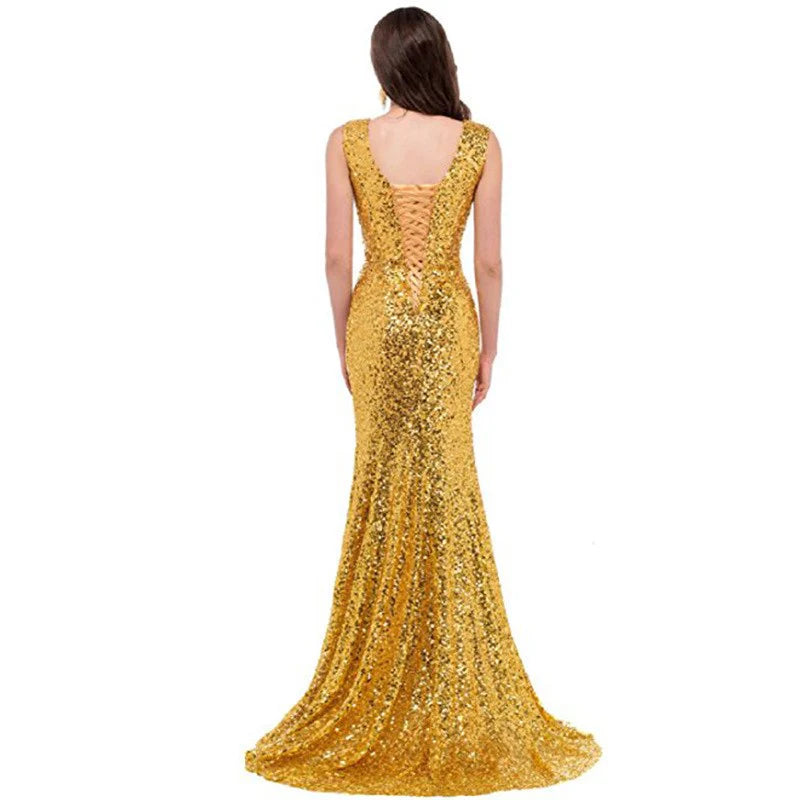 Sequin Evening Maxi Dress Strapless Slim Prom Gowns