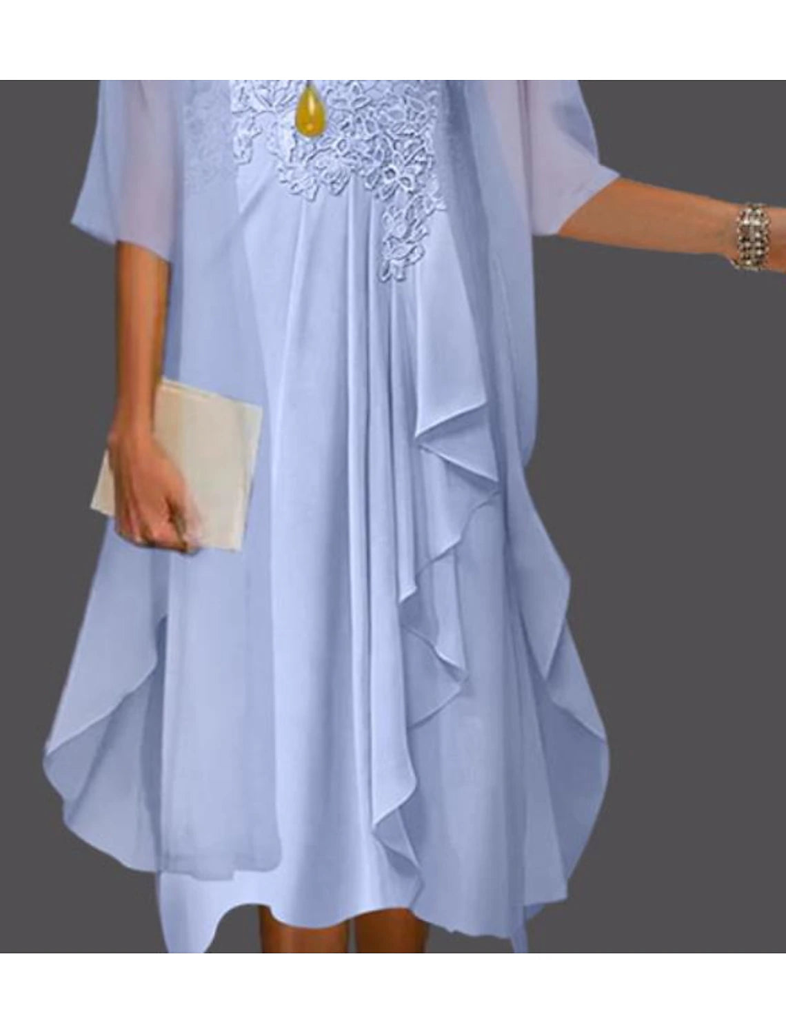 A-Line Mother of the Bride Dress Wedding Guest Elegant Scoop Neck Knee Length Chiffon Lace Sleeveless Jacket Dresses