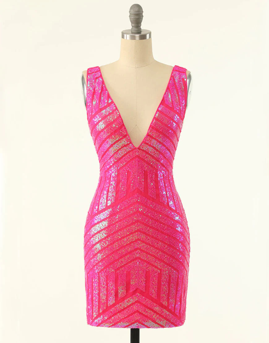 Sequin Deep V-neck Tight Homecoming Dress