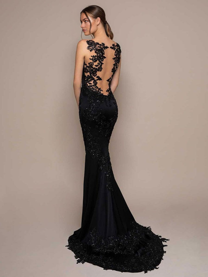 Black Wedding Dresses Deep V-Neck Mermaid Sleeveless Lace With Train Bridal Gown