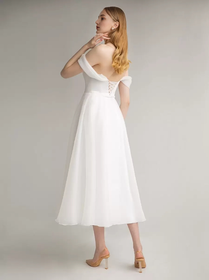 Short Wedding Dress Jewel Neck Sleeveless A-Line Tea-Length Bridal Dresses