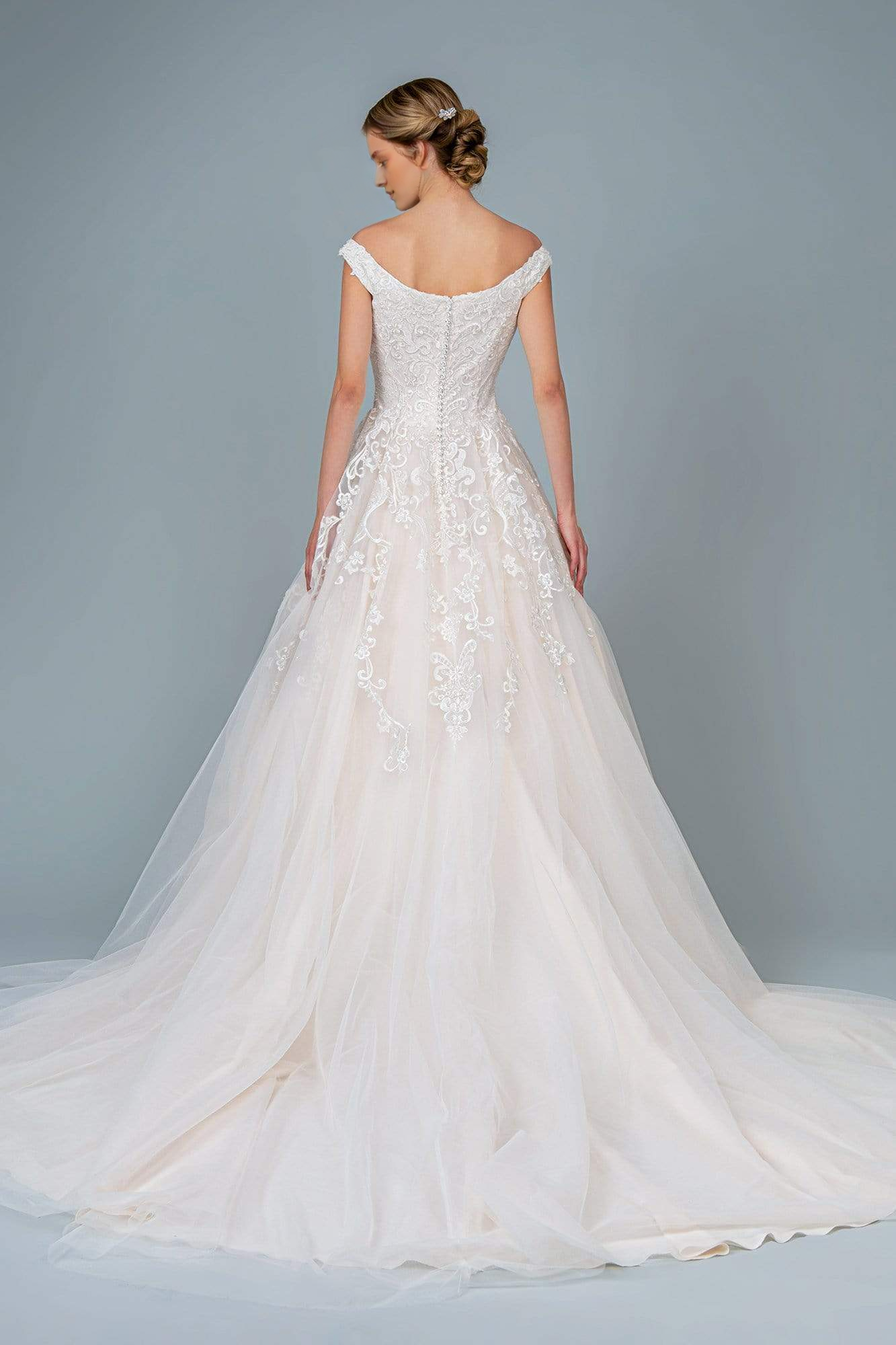 Embroidered Off-Shoulder A-line Wedding Dress With Appliques