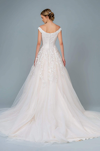 Embroidered Off-Shoulder A-line Wedding Dress With Appliques