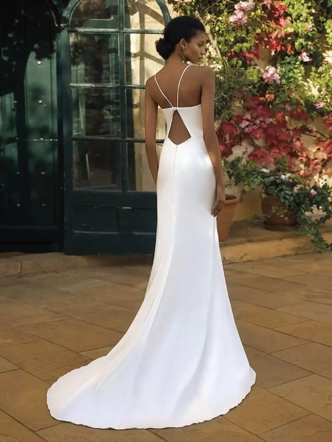 Simple Wedding Dress Satin Square Neck Sleeveless Mermaid Bridal Dresses With Sweep Train