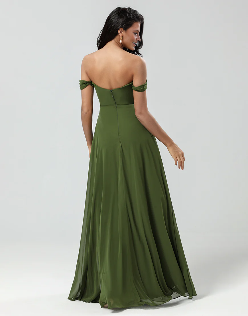 Off The Shoulder A Line Chiffon Bridesmaid Dress with Slit