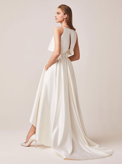 Ivory Two-piece Wedding Dress Satin Sweetheart Neck A-Line With Train Sleeveless Bridal Dress