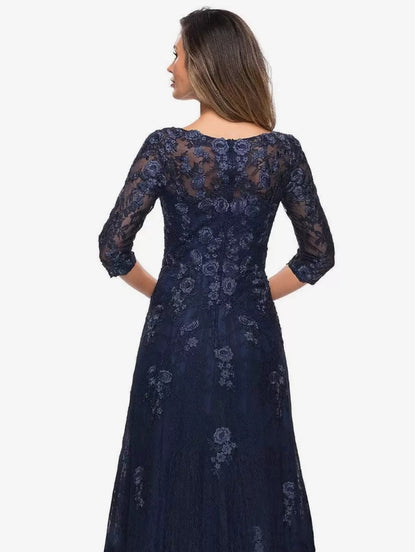 Mother of the Bride Dresse V-Neck Half Sleeves A-Line Lace Long Wedding Guest Party Dresses