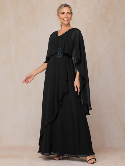 A Line V Neck Chiffon Mother Of The Bride Dress