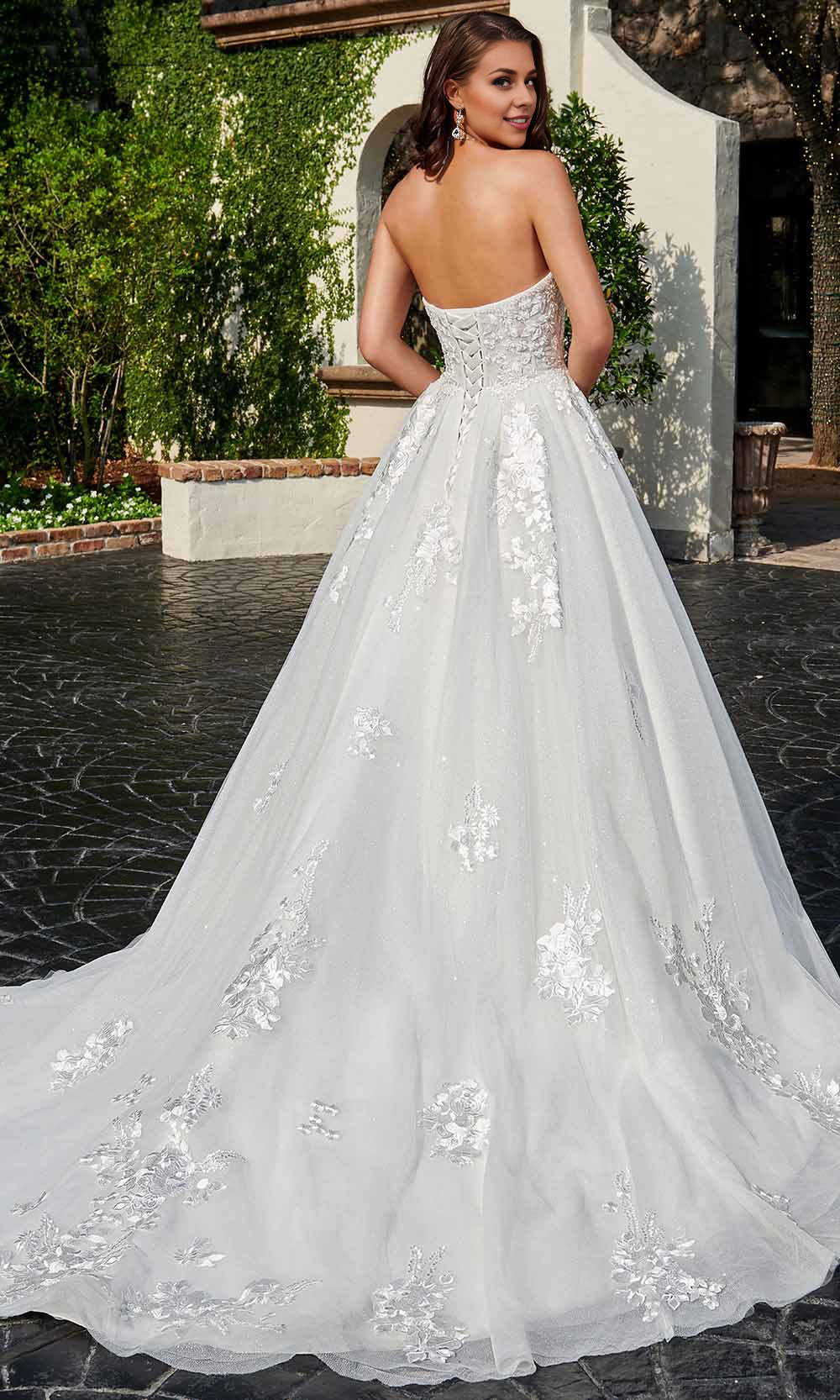 White Wedding Dress Floral Sweetheart Bridal Gown Court Train Dresses