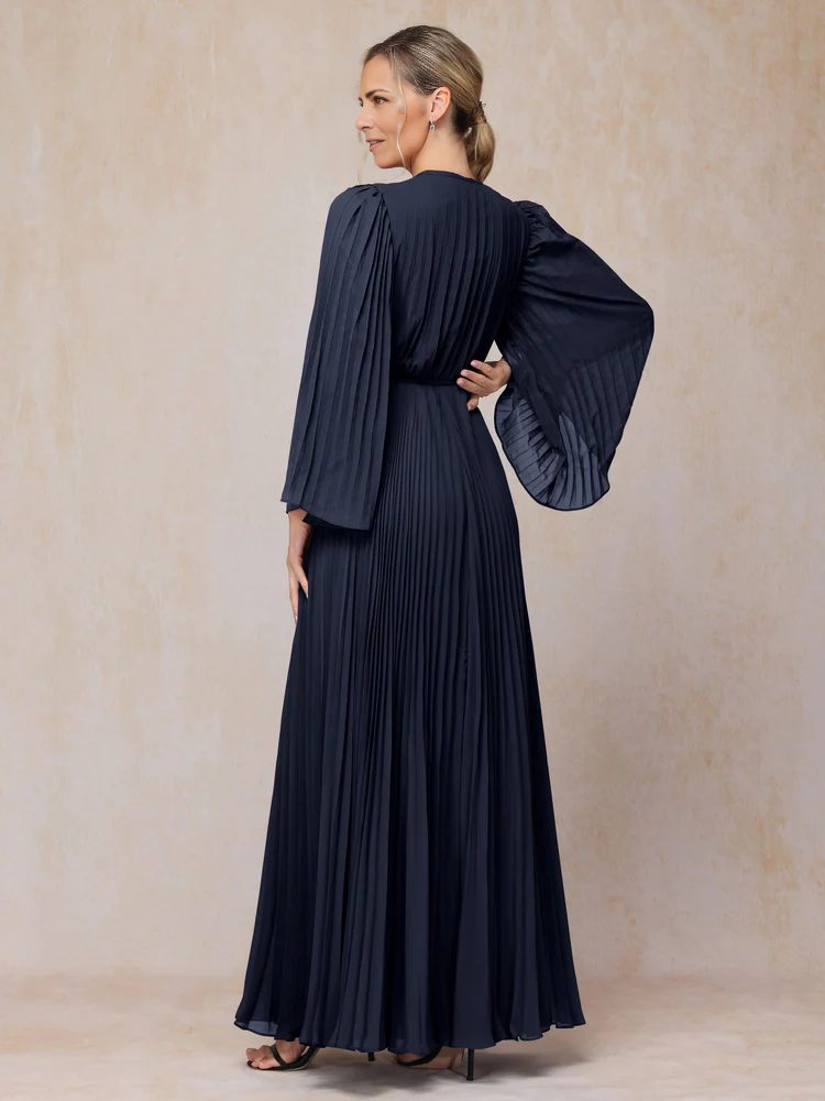 Long Sleeves V-Neck Floor Length Formal Chiffon Mother Of The Bride Dress