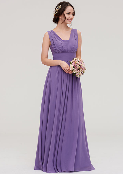 Floor-Length Sleeveless Chiffon Bridesmaid Dresses With Pleated