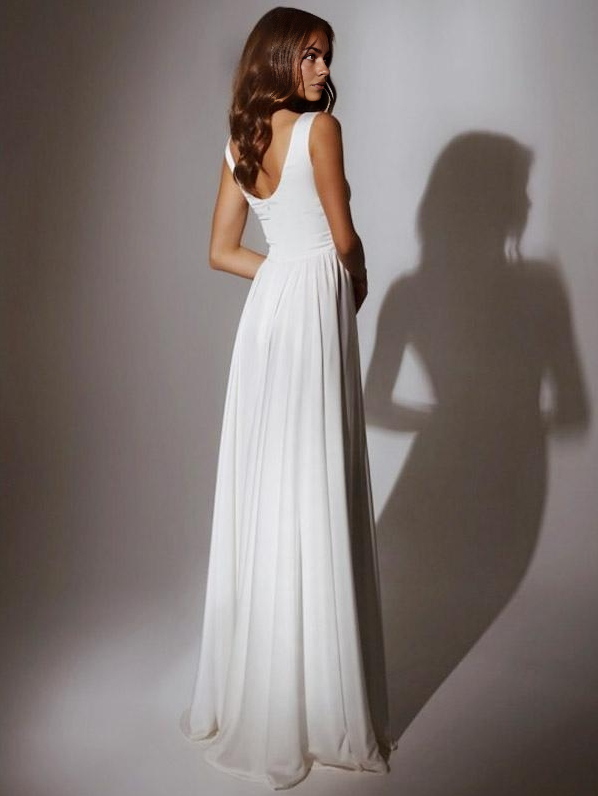 Simple Wedding Dress A-Line Jewel Neck Sleeveless Split Front Bridal Dresses