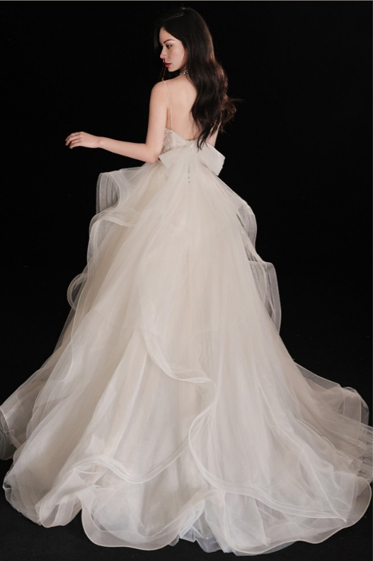 A-Line Gorgeous Ruffled Ballgown Wedding Dress with Spaghetti Straps