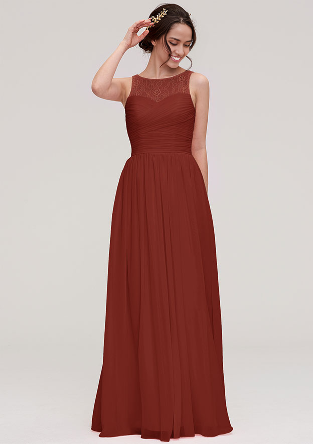 Pleated Sleeveless Long/Floor-Length Chiffon Bridesmaid Dress With Lace