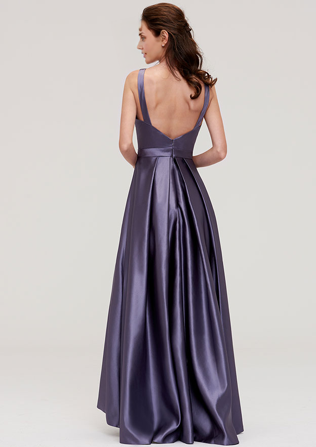 Satin Bridesmaid Dress A-line Bateau Sleeveless Ankle-Length With Pleated Wedding Guest Party Dresses