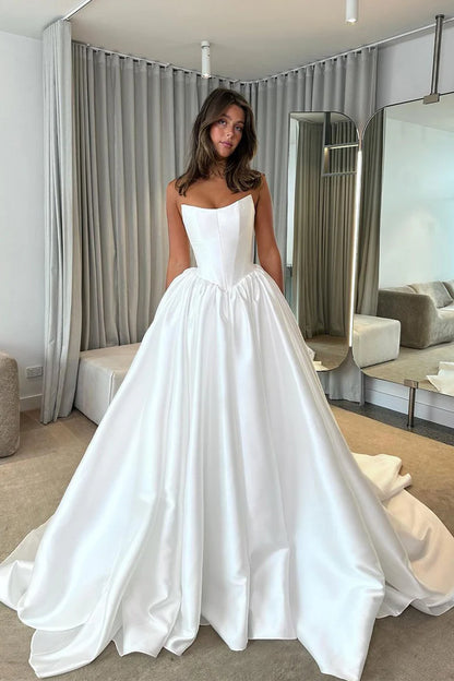 Ball Gown Strapless Satin Wedding Dresses