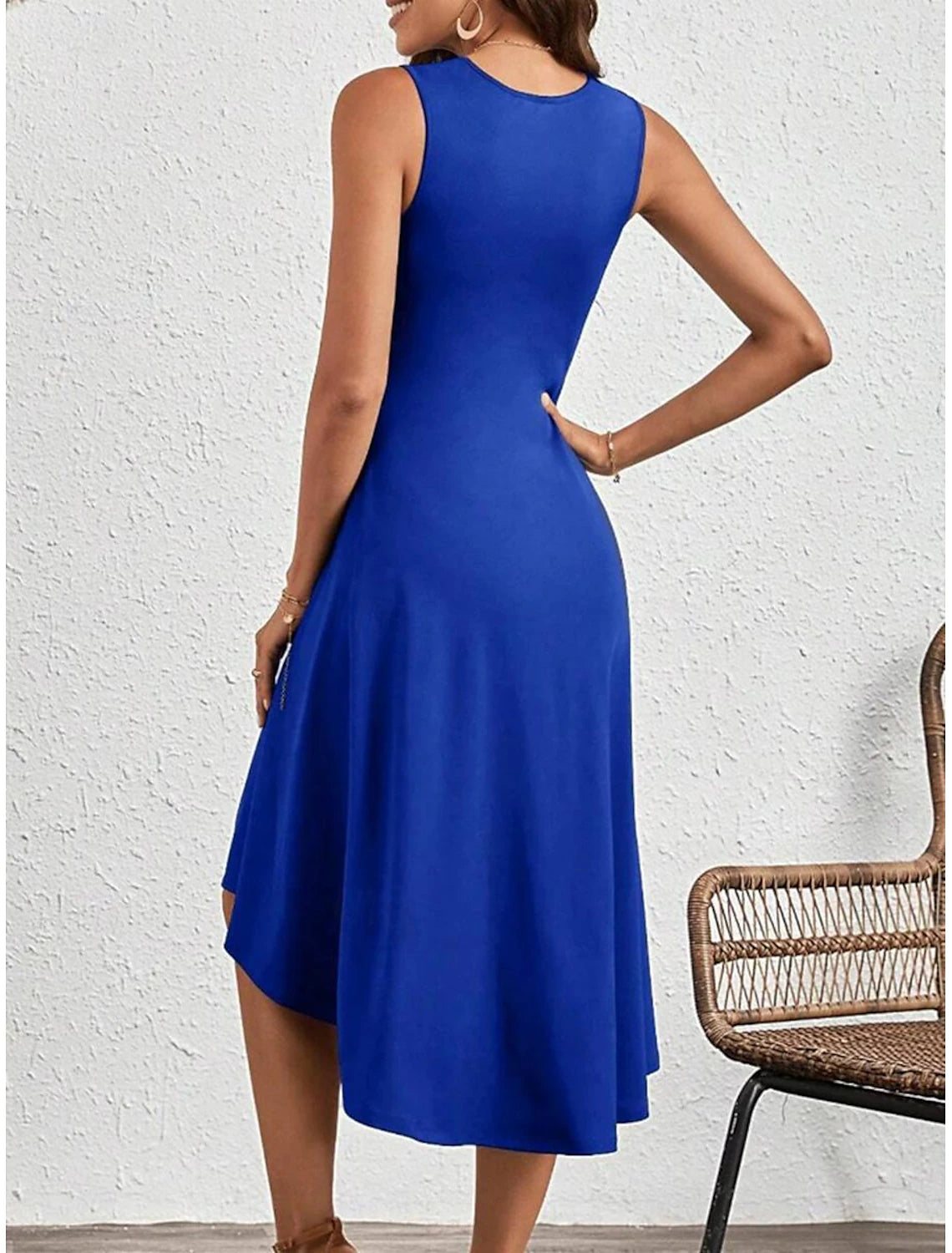 Elegant Dress Midi Dress Ruched Party Elegant Sexy Crew Neck Sleeveless Blue Color