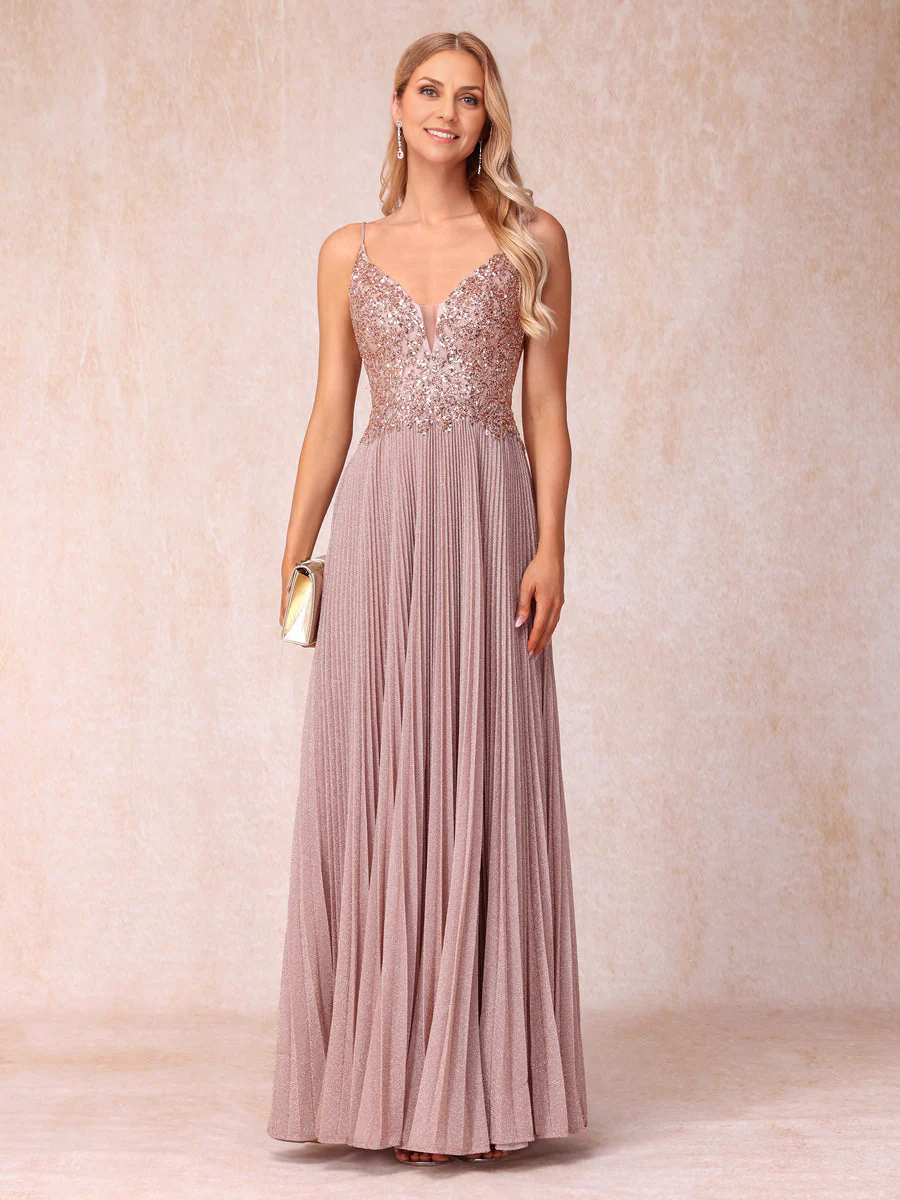 A-Line/Princess Spaghetti Straps Sleeveless Long Formal Mother of the Bride Dresse with Sequins