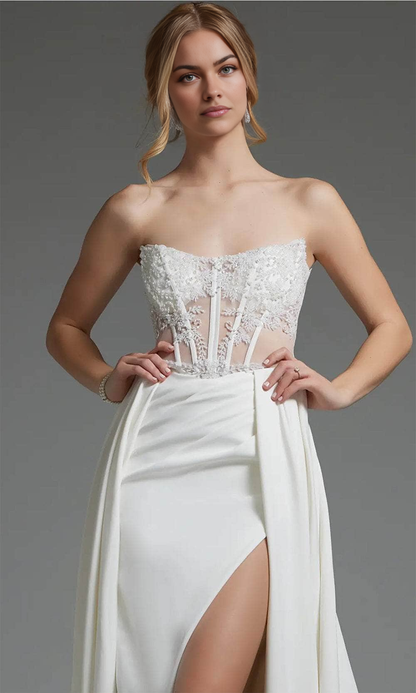 Strapless Corset Overskirt Bridal Gown Wedding Dress With Slit