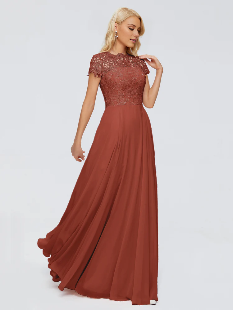 A-Line Cap Sleeves Lace Mother of the Bride Dresses