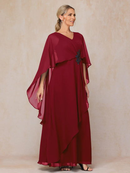 A Line V Neck Chiffon Mother Of The Bride Dress