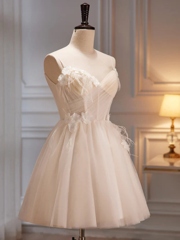 Cute A-Line Tulle Short Homecoming Dress with Flowers Prom Dress