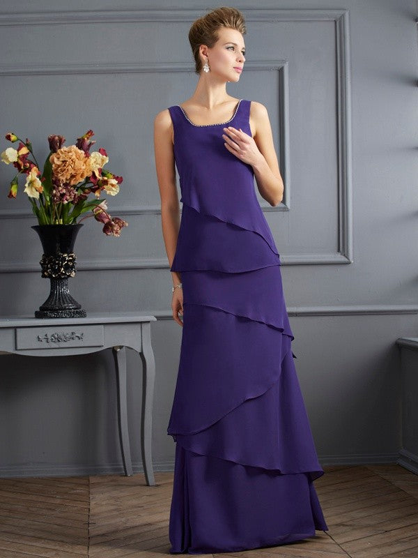 Sheath/Column Scoop Sleeveless Ruffles Long Chiffon Mother of the Bride Dresses