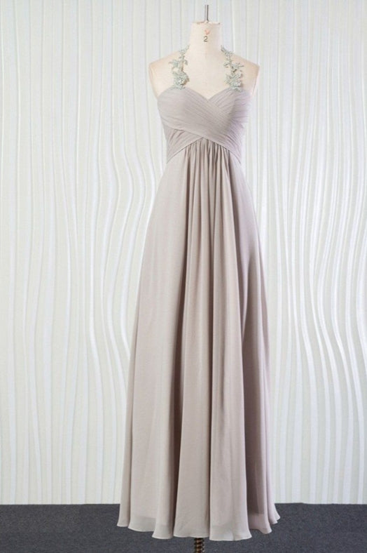 Vintage Silver Beach Bridesmaid Dress Long Halter With Lace