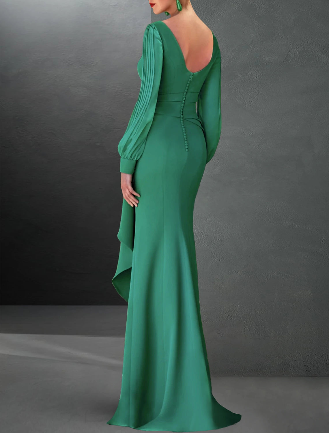 A-Line Evening Gown Party Dress Sweep / Brush Train Long Sleeve Jewel Neck Stretch Chiffon with Ruffles Slit