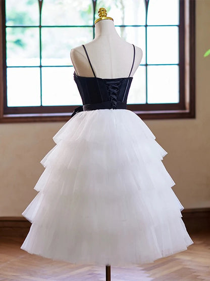 A-Line Tulle lace White Short Prom Dress Layered Homecoming Dress