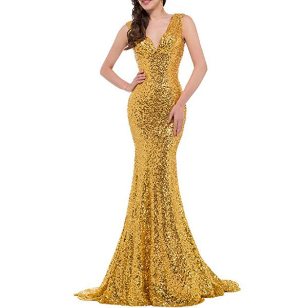 Sequin Evening Maxi Dress Strapless Slim Prom Gowns