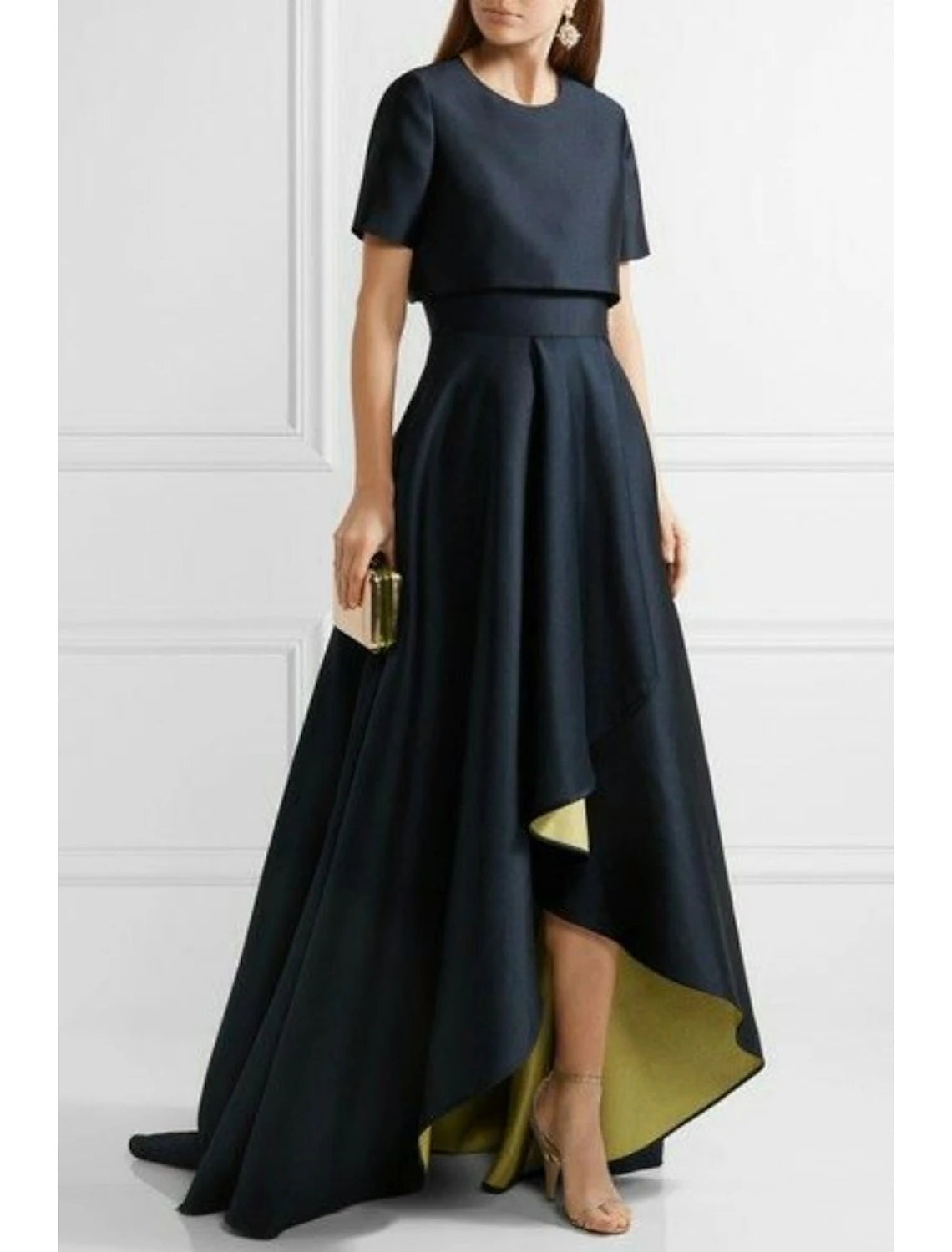 Two Piece Sheath / Column Mother of the Bride Dress Wedding Guest High Low Jewel Neck with Pleats Solid Color