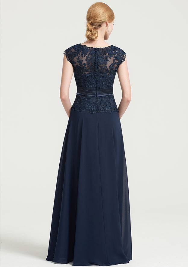 A-line Sleeveless Floor-Length Chiffon Mother of the Bride Dress Lace Pleated