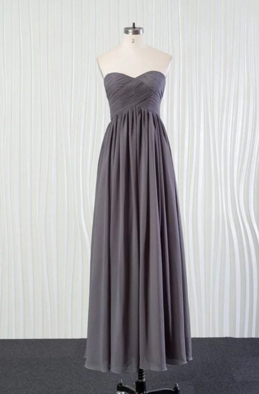 Simple Long Grey Chiffon Bridesmaid Dress