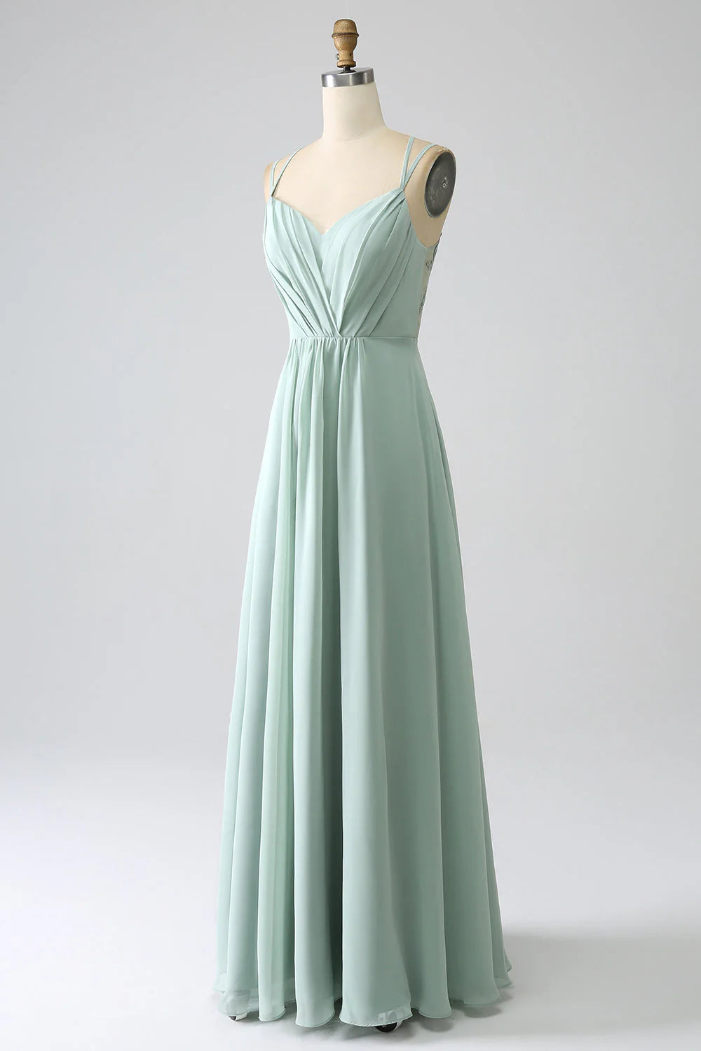 A-line Pleated Chiffon Long Lace Bridesmaid Dress