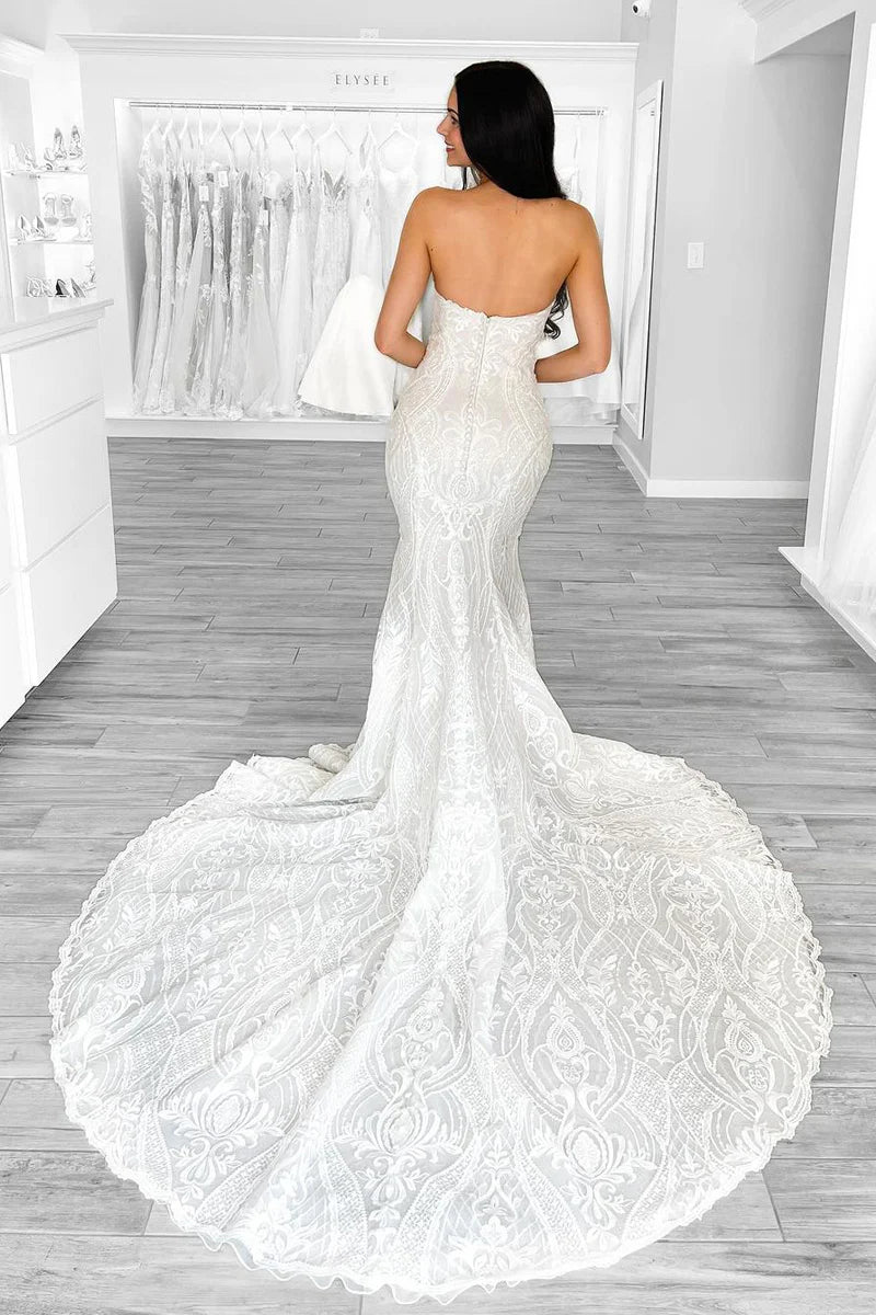 Mermaid Strapless Vintage Lace Wedding Dresses